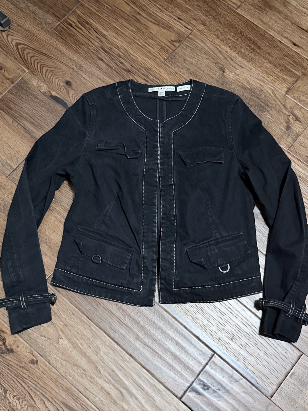 Tommy Hilfiger Black Collarless Utility Jacket with D-Ring Details